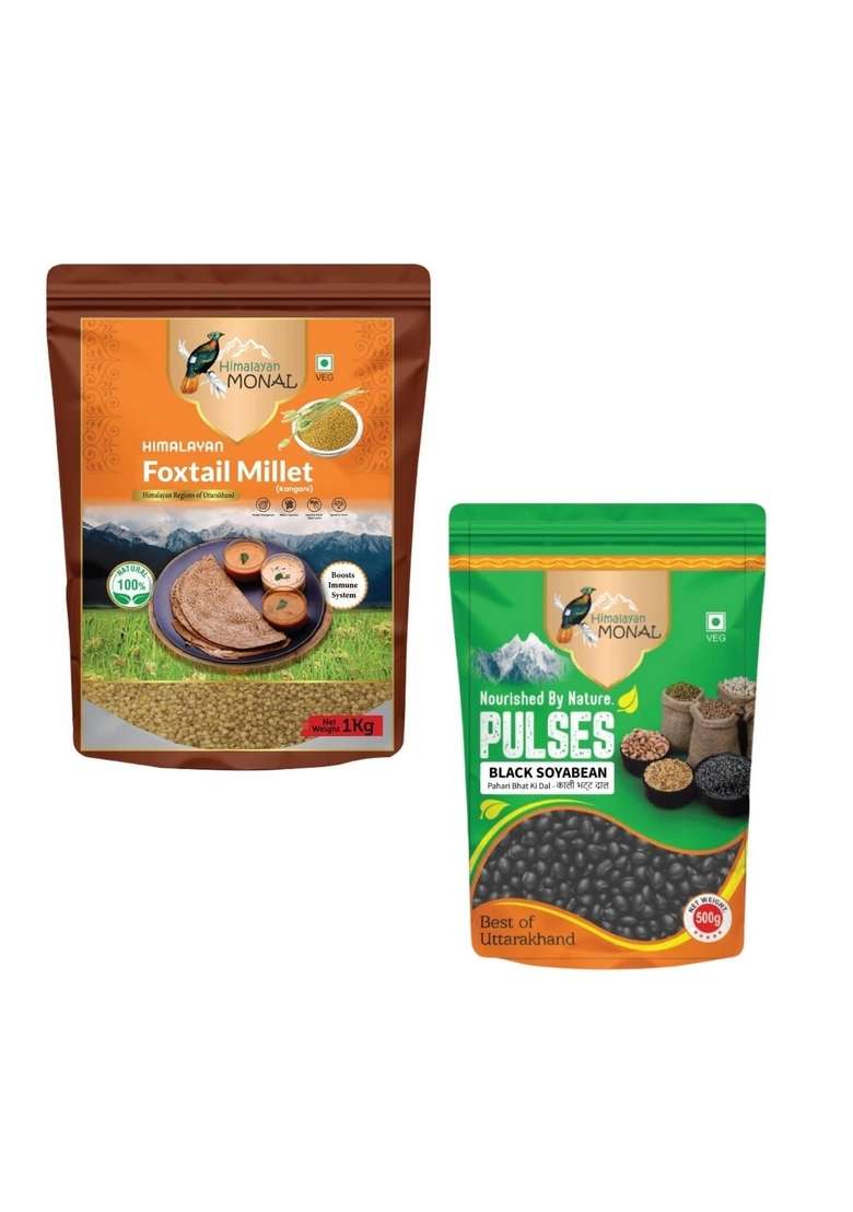 Himalayan Monal Foxtail Millet Kangani 1 Kg Boosts Immune System 100 Natural And Nourished By Nature Pulses Black Soyabean Pahari Bhat Ki Dal 600G | Pack Of 2 - Indya
