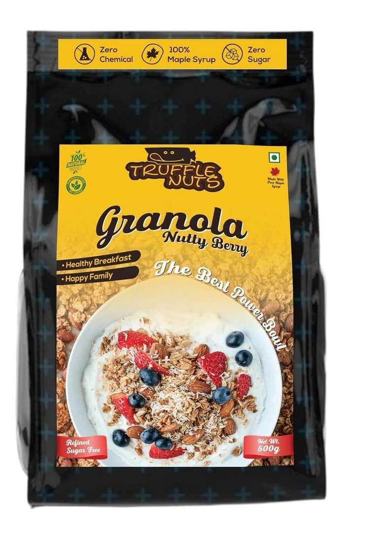 Trufflenut Berrilicious Crunchy Dark Chocolate Granola For Breakfast | Diet Snacks | Cereal For Breakfast | No Added Sugar I Made With Pure Canadian Maple Syrup (450) - Indya