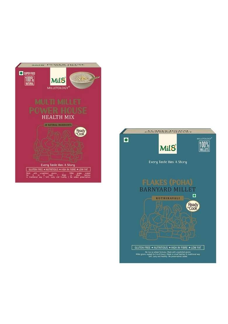Mil8 Health Mix Powerhouse & Flakes (Aval) Barnayard Millet Combo (300Gram-200Gram) Nutritious, Delicious And Healthy Breakfast Solution - Indya