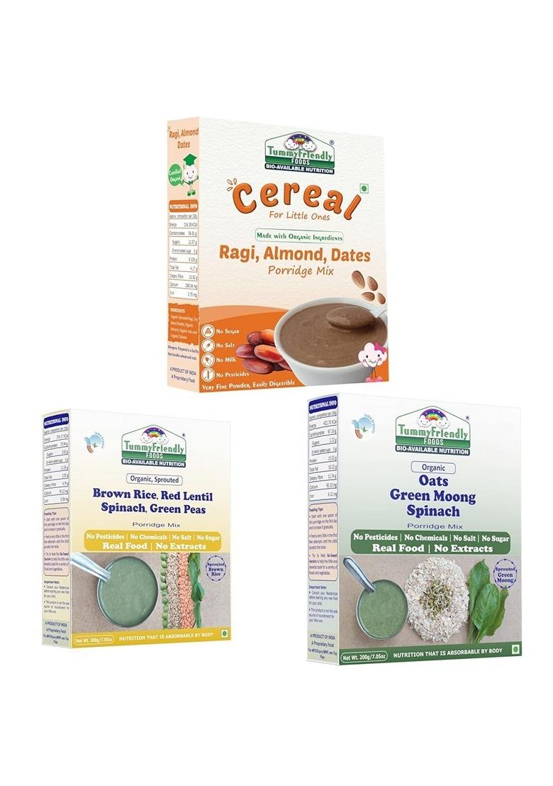 Tummy Friendly Stage3 Organic Cereal For Little Ones. Sprouted Ragi, Brown Rice, Oats. Available In Baby Trial Packs. Real Food, No Harmful Ingredients. Shelf Life 8 Months