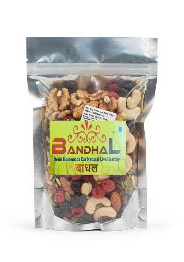 Bandhal Premium Deshi Homemade Seeds And Nuts Mix 500 Gm. Natural Superfood Breakfast Blend, High Protein Energy Boost, 500G Resealable Pouch - Indya