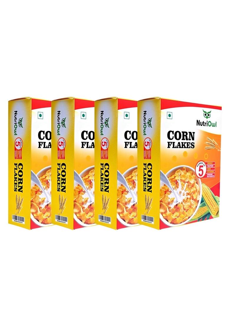Nutriowl Corn Flakes 200G – Whole Grain Breakfast Cereal, Rich In Fibre, High In Calcium & Protein, Packed With Essential Vitamins & Minerals (Pack Of 4)