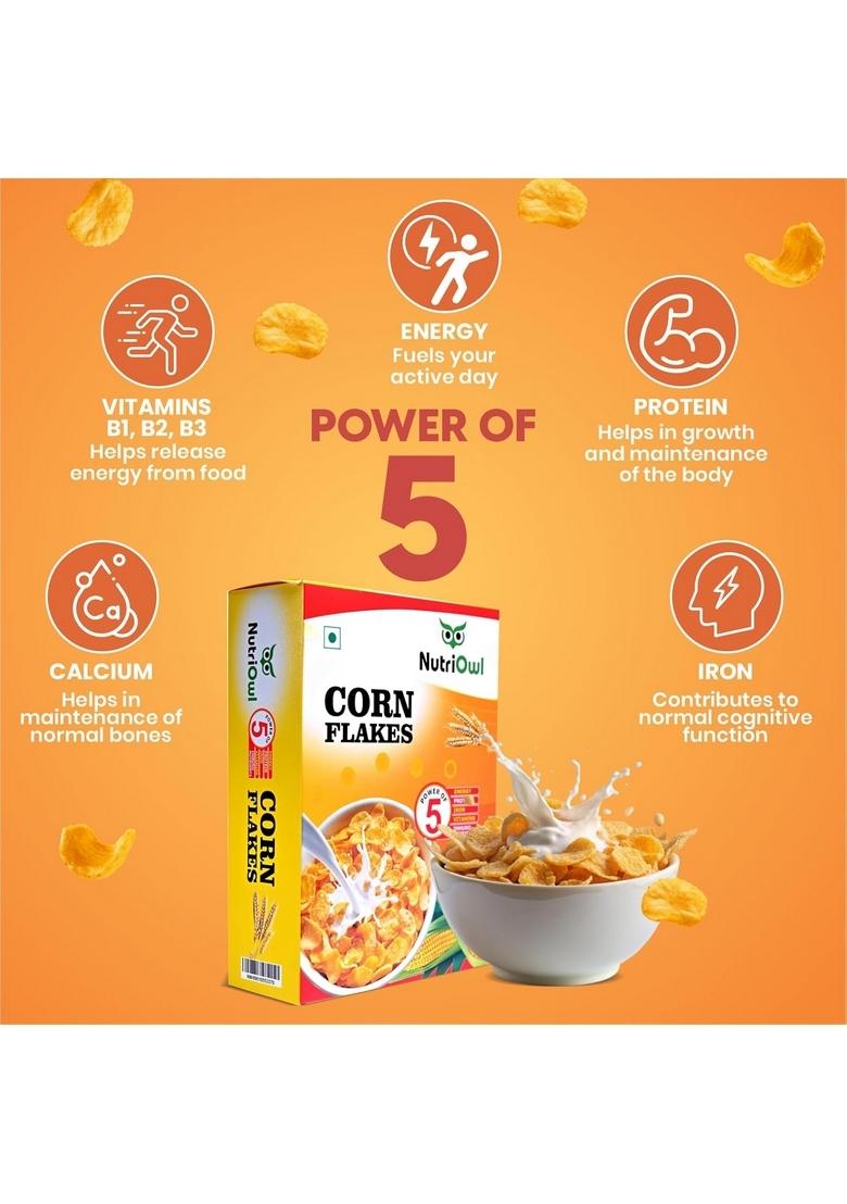 Nutriowl Corn Flakes 200G – Whole Grain Breakfast Cereal, Rich In Fibre, High In Calcium & Protein, Packed With Essential Vitamins & Minerals (Pack Of 4)