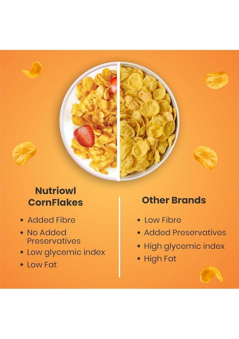 Nutriowl Corn Flakes 200G – Whole Grain Breakfast Cereal, Rich In Fibre, High In Calcium & Protein, Packed With Essential Vitamins & Minerals (Pack Of 4)