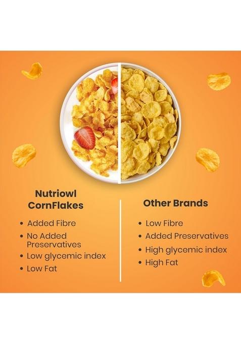Nutriowl Corn Flakes 200G – Whole Grain Breakfast Cereal, Rich In Fibre, High In Calcium & Protein, Packed With Essential Vitamins & Minerals (Pack Of 4)