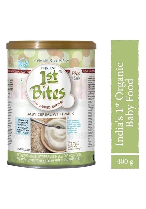 Pristine 1St Bites Baby Cereal 300G | Baby Food (10-24 Months) Stage-3, 100% Organic Ragi, Strawberry & Apple Powder & 1St Bites Organic Baby Cereal With Milk, Rice, 6 Months To 24 Months, 400G