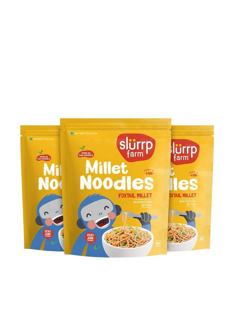 Slurrp Farm No Maida Millet Noodles| Foxtail Noodles Pack Of 3 192G Each Berry Crunch Strawberry Cereal| 400 G - Indya