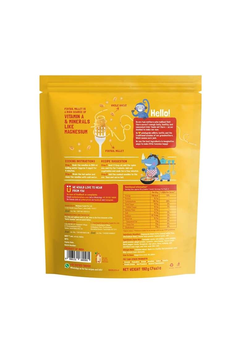 Slurrp Farm No Maida Millet Noodles| Foxtail Noodles Pack Of 3 192G Each Berry Crunch Strawberry Cereal| 400 G - Indya