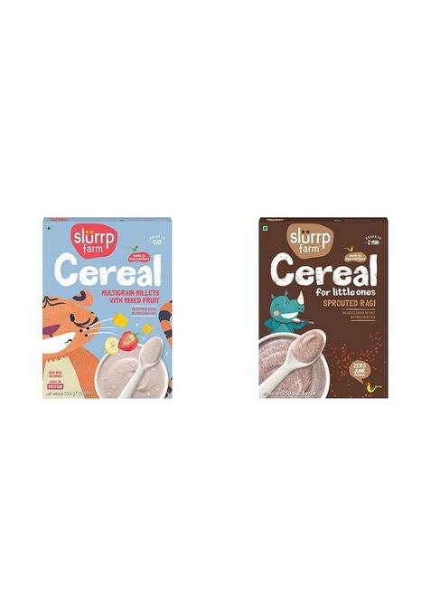 Slurrp Farm Multigrain Millets Cereal With Mixed Fruits And Rice Crispies, 300G & Slurrp Farm Sprouted Ragi Powder | 250G