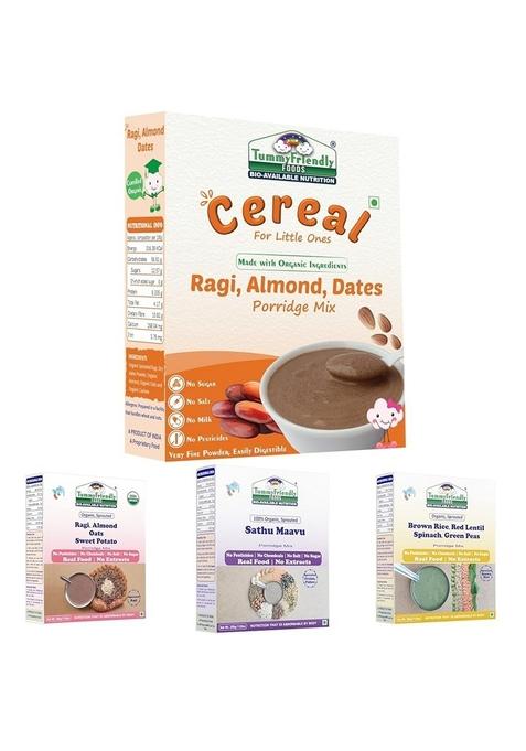 Tummy Friendly Stage3 Organic Cereal For Little Ones Monthly Combo. Sprouted Ragi, Oats. Available In Baby Trial Packs. Real Food, No Harmful Ingredients. Shelf Life 6 Months