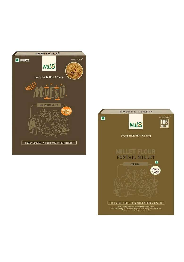 Mil8 Muesli & Flour Foxtail Millet Combo (100Gram-300Gram) Nutritious, Delicious And Healthy Breakfast Solution - Indya