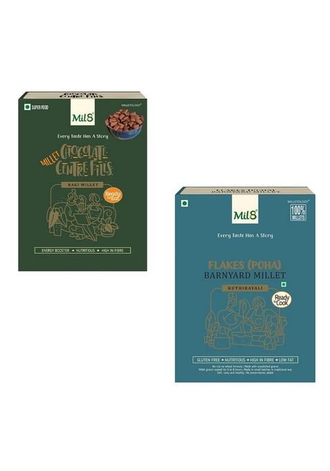 Mil8 Ragi Chocolate Centre Fills & Flakes (Aval) Barnayard Millet Combo (100Gram-200Gram) Nutritious, Delicious And Healthy Breakfast Solution