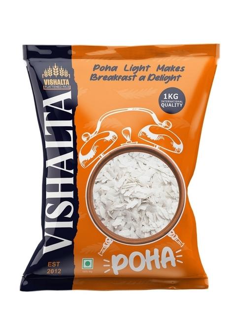 Vishalta Pure Flattened Rice Poha 1 Kg - Thick & Crispy Rice Flakes, Avalakki - Ideal For Healthy Snacking & Quick Meals (Pack Of 2)