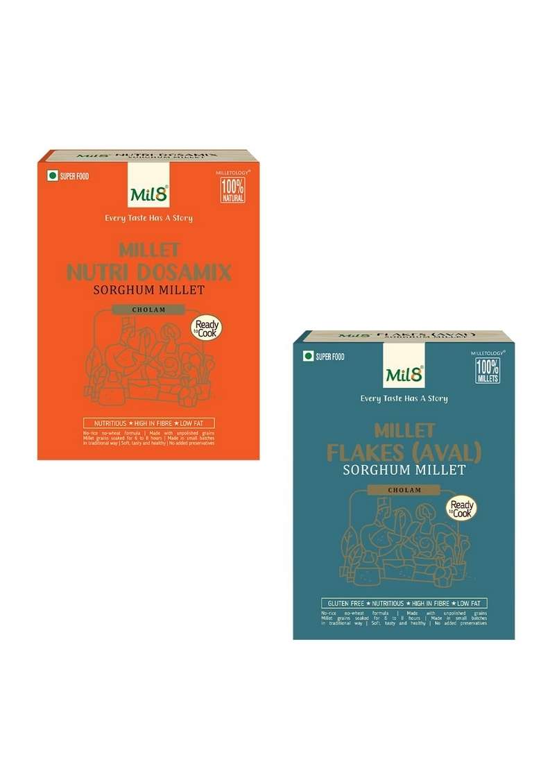 Mil8 Nutri Dosamix Sorghum & Flakes (Aval) Sorghum Millet Combo (300Gram-200Gram) Nutritious, Delicious And Healthy Breakfast Solution - Indya