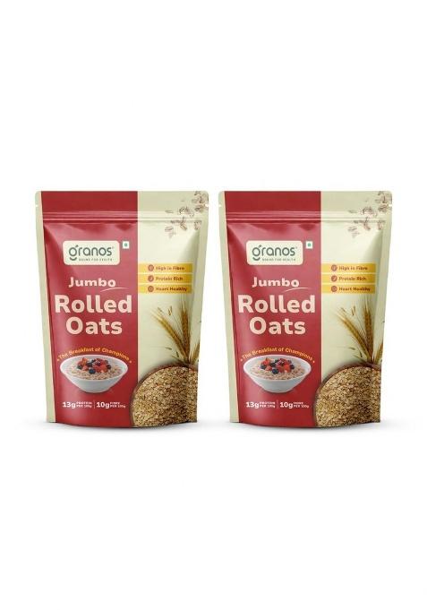 Granos Rolled Oats 900G, Jumbo Rolled Whole Grain Oats, High Fiber & Protein, Gluten-Free Healthy Breakfast Cereal, Weight Management & Heart Health, Vegan, No Preservatives (Pack Of 2)