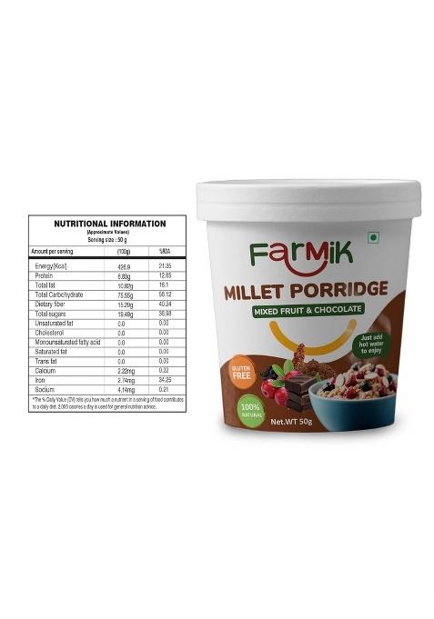 Farmik Porridge Combo Pack | Mixed Fruit & Chocolate, Mixed Vegetables, Tangy Tomato & Onion, Apple Cinnamon | Instant Nutritious Breakfast | High Fibre & Healthy Snack | 3 X 50G