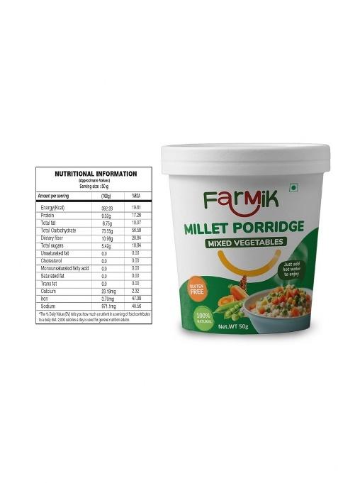 Farmik Porridge Combo Pack | Mixed Fruit & Chocolate, Mixed Vegetables, Tangy Tomato & Onion, Apple Cinnamon | Instant Nutritious Breakfast | High Fibre & Healthy Snack | 3 X 50G