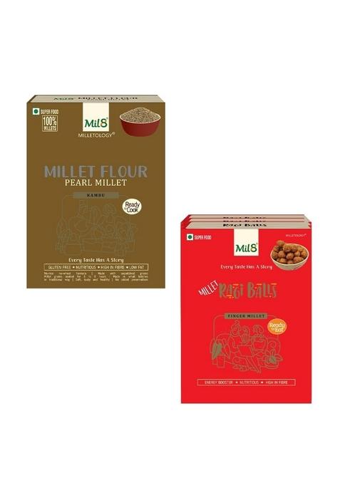 Mil8 Flour Pearl & Ragi Balls Combo (300Gram-40Gram) Nutritious, Delicious And Healthy Breakfast Solution