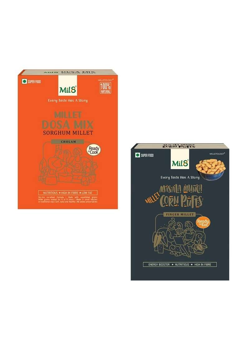 Mil8 Dosamix Sorghum & Corn Puffs Masala Combo (300Gram-30Gram) Nutritious, Delicious And Healthy Breakfast Solution - Indya