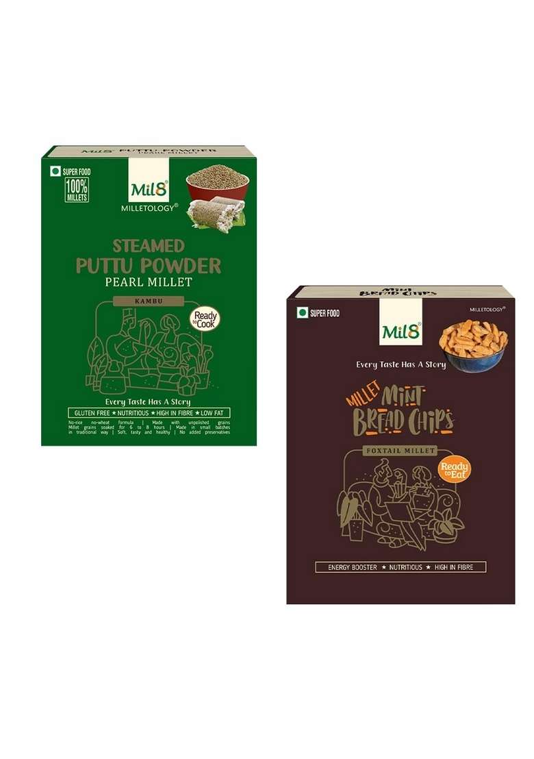 Mil8 Puttu Powder Pearl & Bread Chips Mint Combo (300Gram-40Gram) Nutritious, Delicious And Healthy Breakfast Solution - Indya