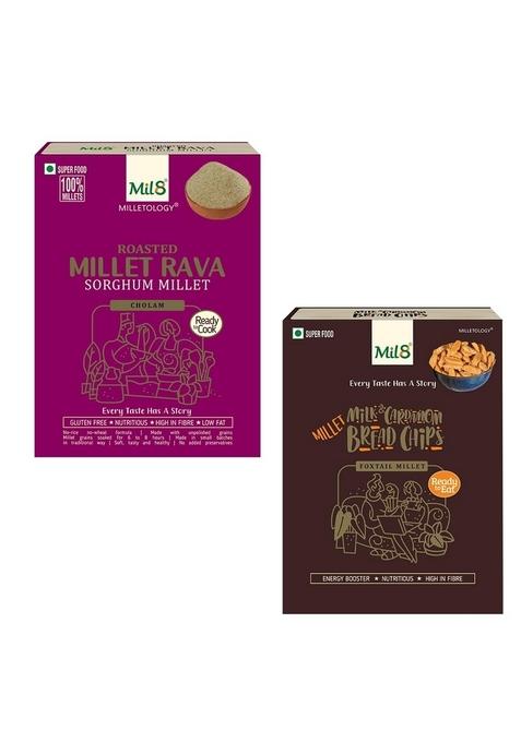 Mil8 Rava Sorghum & Bread Chips Milk And Cardamom Combo (300Gram-40Gram) Nutritious, Delicious And Healthy Breakfast Solution