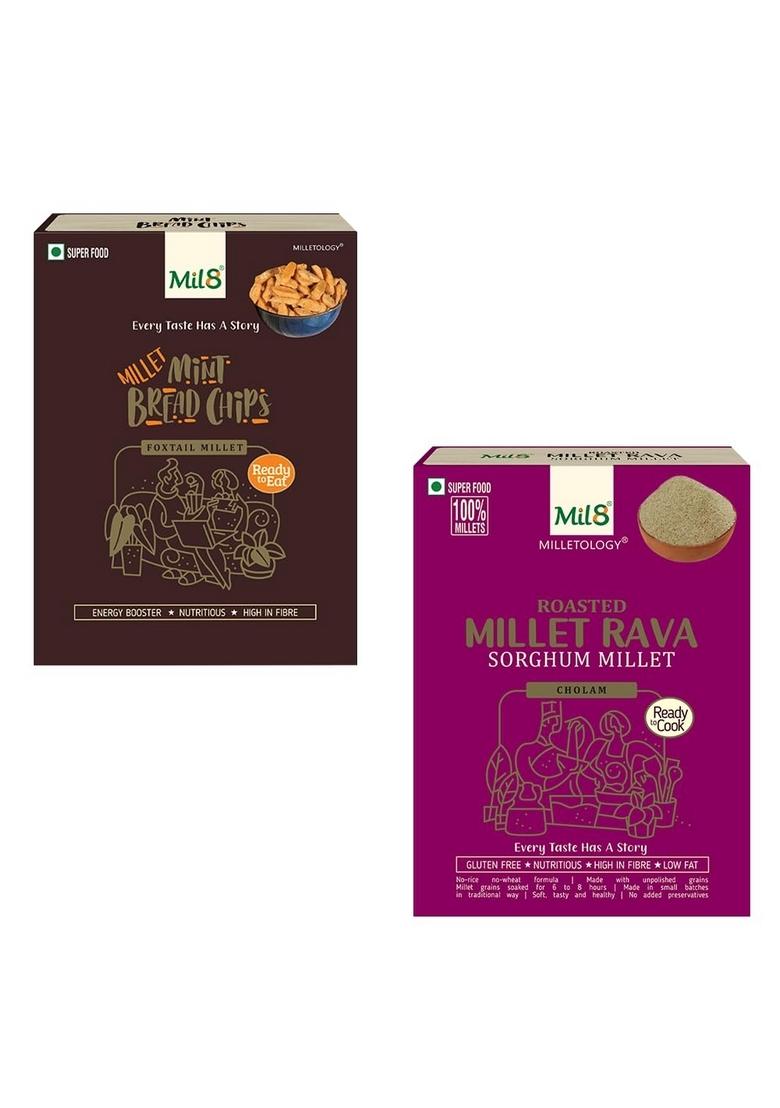 Mil8 Bread Chips Mint & Rava Sorghum Millet Combo (40Gram-300Gram) Nutritious, Delicious And Healthy Breakfast Solution