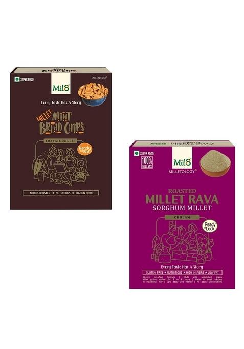 Mil8 Bread Chips Mint & Rava Sorghum Millet Combo (40Gram-300Gram) Nutritious, Delicious And Healthy Breakfast Solution