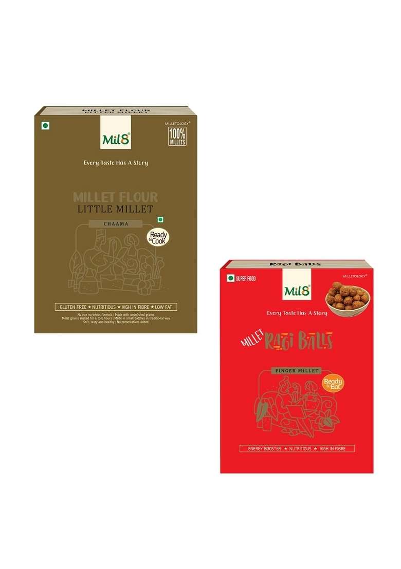Mil8 Flour Little & Ragi Balls Combo (300Gram-40Gram) Nutritious, Delicious And Healthy Breakfast Solution - Indya