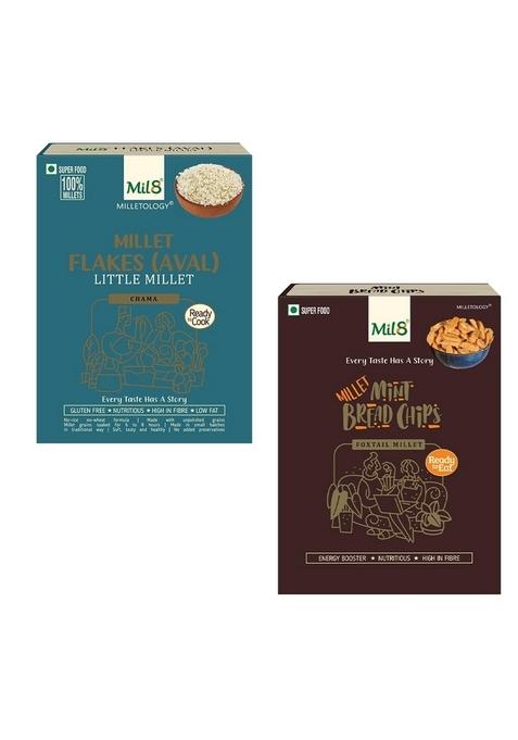 Mil8 Flakes (Aval) Little & Bread Chips Mint Combo (200Gram-40Gram) Nutritious, Delicious And Healthy Breakfast Solution