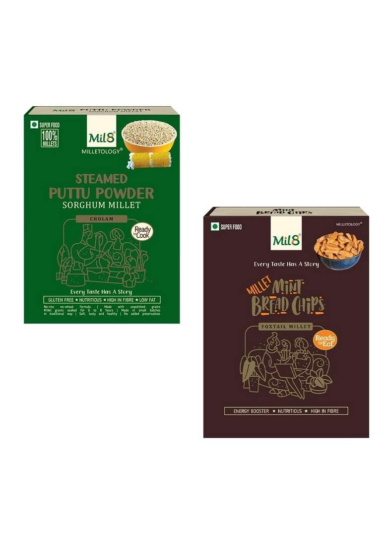 Mil8 Puttu Powder Sorghum & Bread Chips Mint Combo (300Gram-40Gram) Nutritious, Delicious And Healthy Breakfast Solution - Indya