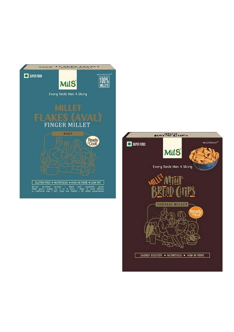 Mil8 Flakes (Aval) Finger & Bread Chips Mint Combo (200Gram-40Gram) Nutritious, Delicious And Healthy Breakfast Solution - Indya