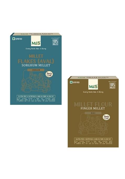 Mil8 Flakes (Aval) Sorghum & Flour Finger Millet Combo (200Gram-300Gram) Nutritious, Delicious And Healthy Breakfast Solution