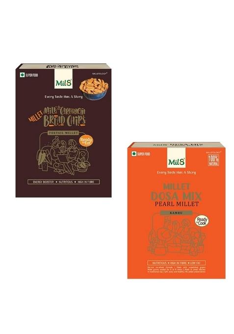 Mil8 Bread Chips Milk And Cardamom & Dosamix Pearl Millet Combo (40Gram-300Gram) Nutritious, Delicious And Healthy Breakfast Solution