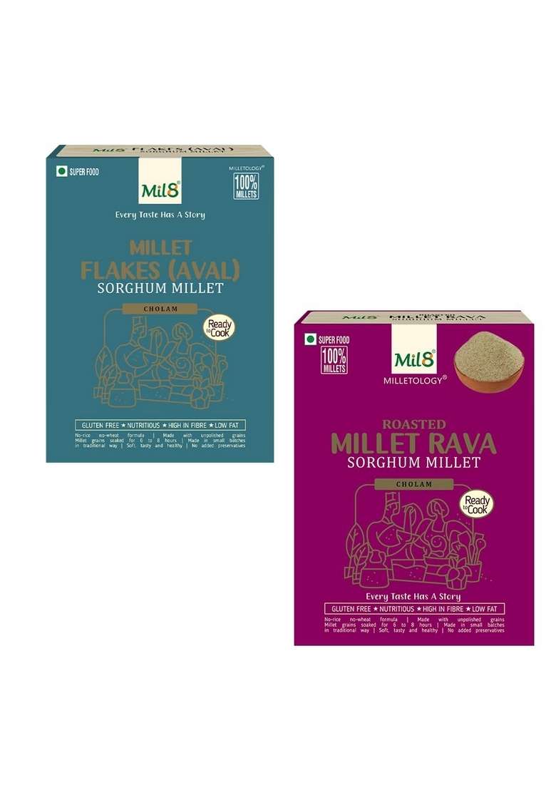 Mil8 Flakes (Aval) Sorghum & Rava Sorghum Millet Combo (200Gram-300Gram) Nutritious, Delicious And Healthy Breakfast Solution - Indya