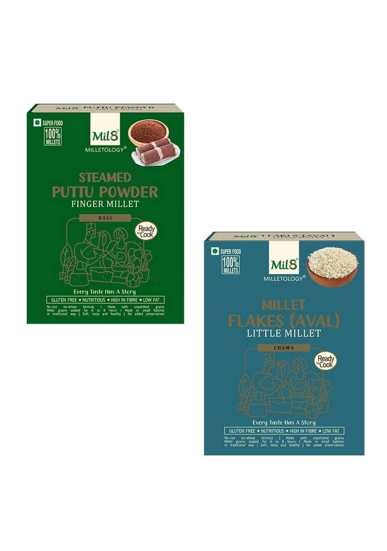 Mil8 Puttu Powder Finger & Flakes (Aval) Little Millet Combo (300Gram-200Gram) Nutritious, Delicious And Healthy Breakfast Solution - Indya