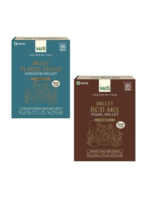 Mil8 Flakes (Aval) Sorghum & Rotimix Pearl Millet Combo (200Gram-300Gram) Nutritious, Delicious And Healthy Breakfast Solution