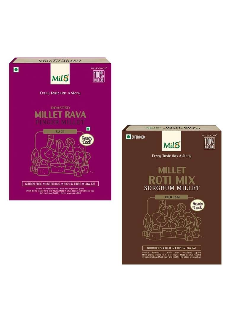 Mil8 Rava Finger & Rotimix Sorghum Millet Combo (300Gram-300Gram) Nutritious, Delicious And Healthy Breakfast Solution - Indya