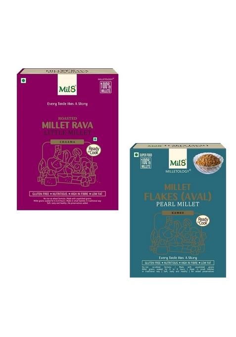 Mil8 Rava Little & Flakes (Aval) Pearl Millet Combo (300Gram-200Gram) Nutritious, Delicious And Healthy Breakfast Solution