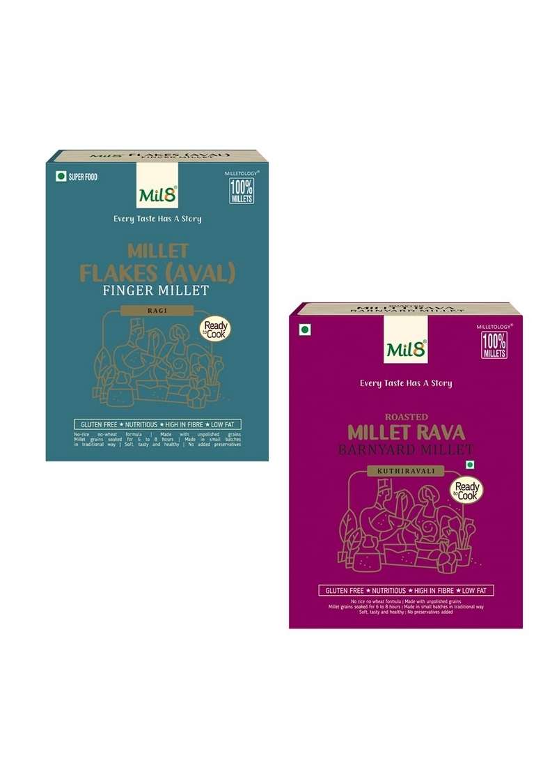 Mil8 Flakes (Aval) Finger & Rava Barnyard Millet Combo (200Gram-300Gram) Nutritious, Delicious And Healthy Breakfast Solution - Indya