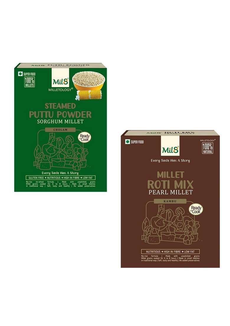 Mil8 Puttu Powder Sorghum & Rotimix Pearl Millet Combo (300Gram-300Gram) Nutritious, Delicious And Healthy Breakfast Solution - Indya