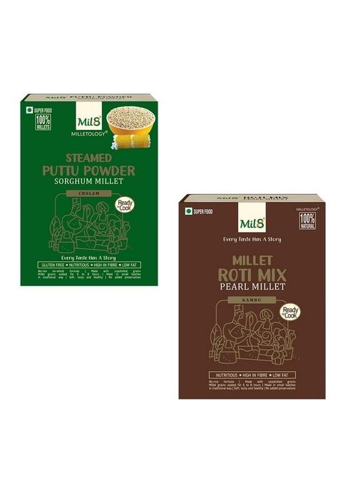 Mil8 Puttu Powder Sorghum & Rotimix Pearl Millet Combo (300Gram-300Gram) Nutritious, Delicious And Healthy Breakfast Solution