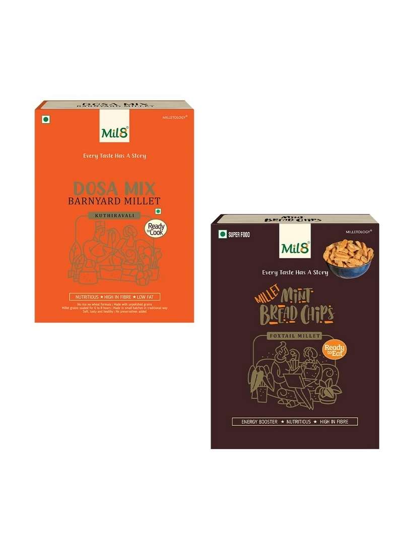 Mil8 Dosamix Barnyard & Bread Chips Mint Combo (300Gram-40Gram) Nutritious, Delicious And Healthy Breakfast Solution - Indya