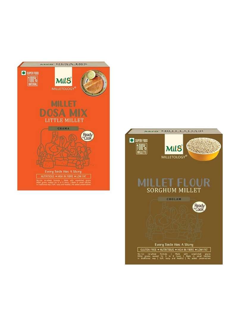 Mil8 Dosamix Little & Flour Sorghum Millet Combo (300Gram-300Gram) Nutritious, Delicious And Healthy Breakfast Solution - Indya