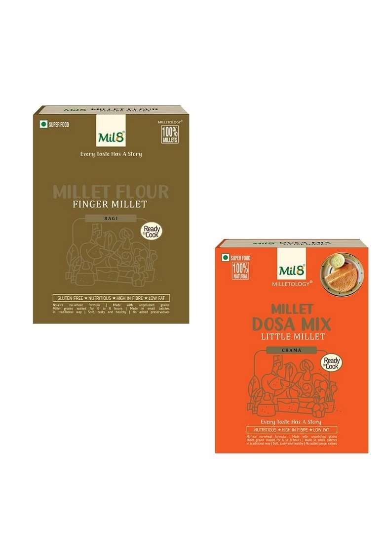 Mil8 Flour Finger & Dosamix Little Millet Combo (300Gram-300Gram) Nutritious, Delicious And Healthy Breakfast Solution - Indya