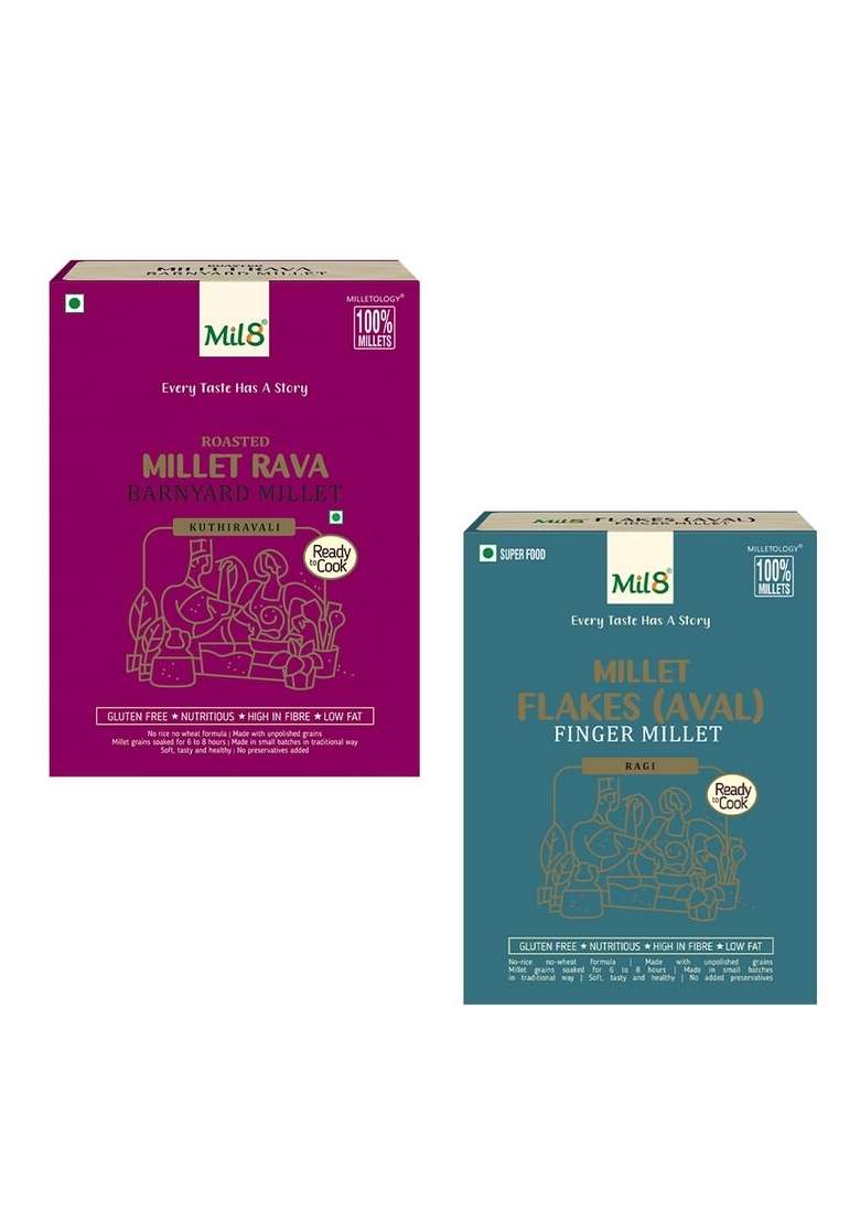 Mil8 Rava Barnyard & Flakes (Aval) Finger Millet Combo (300Gram-200Gram) Nutritious, Delicious And Healthy Breakfast Solution - Indya