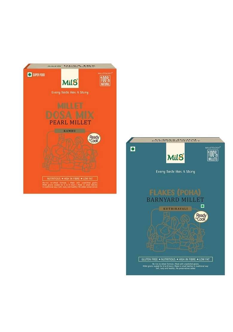 Mil8 Dosamix Pearl & Flakes (Aval) Barnayard Millet Combo (300Gram-200Gram) Nutritious, Delicious And Healthy Breakfast Solution - Indya