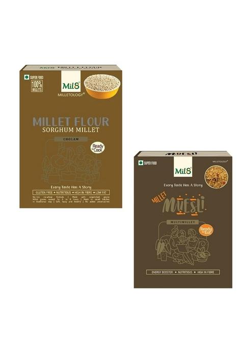 Mil8 Flour Sorghum & Muesli Combo (300Gram-100Gram) Nutritious, Delicious And Healthy Breakfast Solution