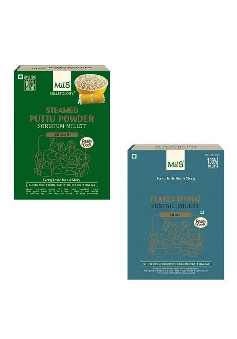 Mil8 Puttu Powder Sorghum & Flakes (Aval) Foxtail Millet Combo (300Gram-200Gram) Nutritious, Delicious And Healthy Breakfast Solution