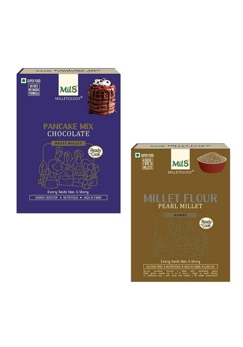 Mil8 Pancake Mix Chocolate & Flour Pearl Millet Combo (200Gram-300Gram) Nutritious, Delicious And Healthy Breakfast Solution