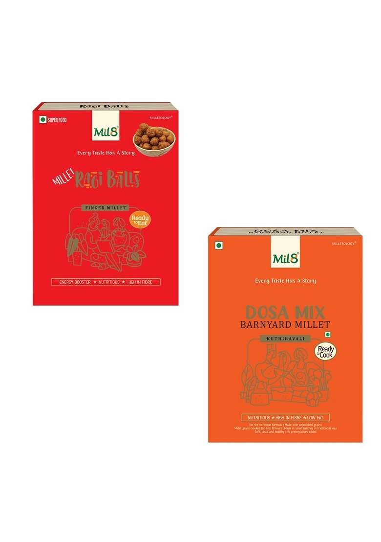 Mil8 Ragi Balls & Dosamix Barnyard Millet Combo (40Gram-300Gram) Nutritious, Delicious And Healthy Breakfast Solution - Indya